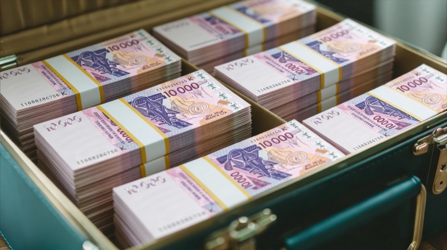Liasses de billets alignées